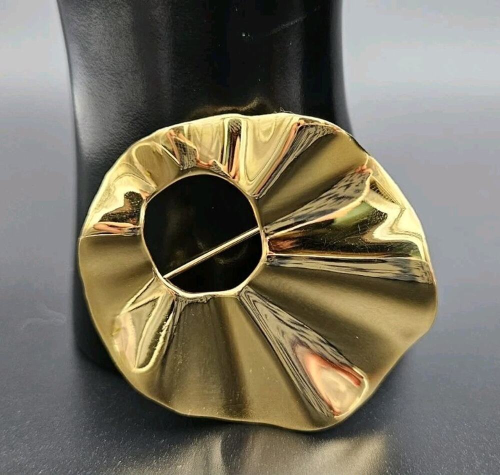 Vintage Gold Wavy Sunburst Organic Brooch Mid Century Modern Statement Pin
